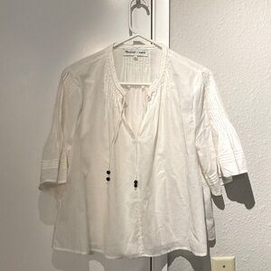 Madewell sheer cream peasant top